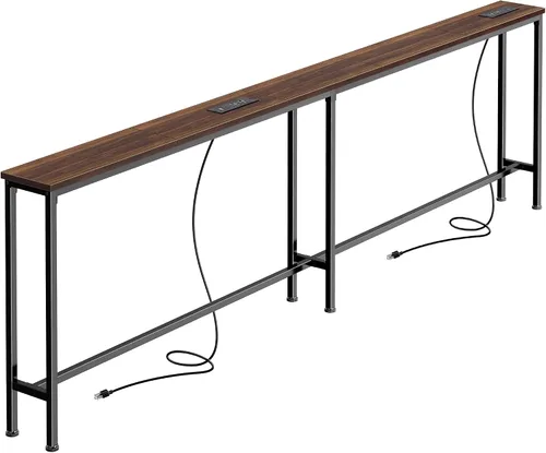 Vista 31 de SUPERJARE - Mesa de sofá de 79 pulgadas con 2 tomas de corriente y puertos USB-C, mesa consola estrecha de 5.9 pulgadas con almacenamiento, mesa