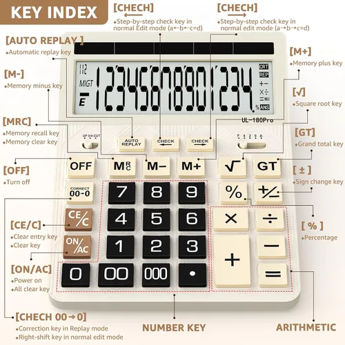 Vista 8 de Calculadoras de escritorio, calculadora de gran tamaño de 14 dígitos con actualización 2026, pantalla LCD de 5 pulgadas y energía solar, calculadora