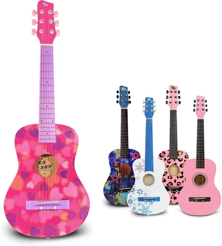Vista 10 de Guitarra acústica de cuerdas de metal de 30 pulgadas, regalo para niñas, juguetes musicales para niños, instrumento musical (negro-2)