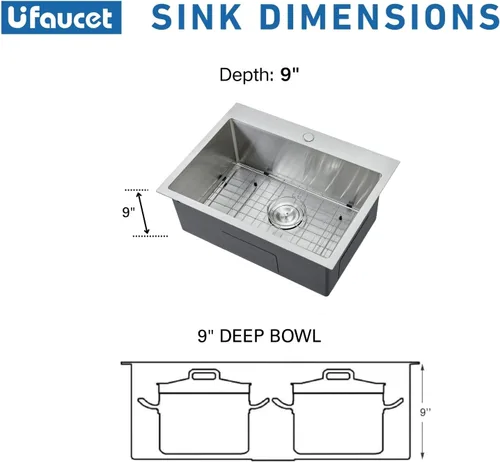 Vista 7 de Fregadero de cocina de 20 pulgadas, acero inoxidable de 20 x 16 pulgadas, fregadero de cocina al aire libre, fregadero de cocina para exteriores