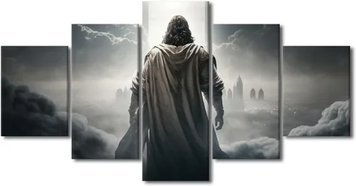 Vista 28 de Lienzo decorativo para pared de sala de estar, impresión retro con luz de esperanza de Jesús, 1 panel, póster de lienzo moderno para dormitorio