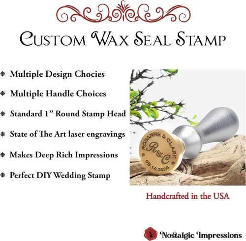 Vista 2 de Sello de cera con monograma personalizado para boda, con nombres, fecha e inicial-USA hecho a mano