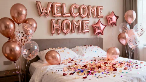 Vista 3 de Cartel de globo con letras de bienvenida a casa con globos de lentejuelas de estrellas para decoración de fiestas familiares del hogar