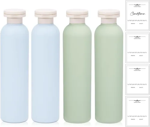 Vista 14 de Botellas de champú de viaje de plástico de 6.8 onzas, botellas exprimibles recargables con tapa abatible para artículos de tocador, recipiente