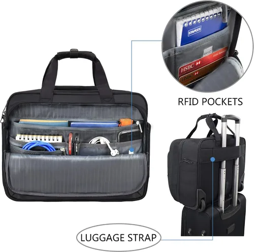 Vista 4 de KROSER Bolsa con ruedas para laptop para hombres y mujeres, maletín con ruedas para negocios para portátiles de hasta 17.3 pulgadas, bolsa