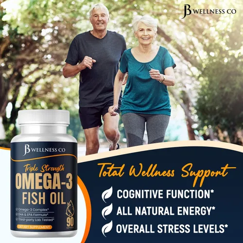 Vista 3 de Aceite de pescado Omega 3 Triple Strength 3750 mg - EPA y DHA - Más de 3000 mg de ácidos grasos omega-3 - 1350 mg EPA + 900 mg DHA - Los mejores