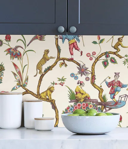 Vista 3 de Papel pintado autoadhesivo Scalamandre x Scalamandre multicolor blanco Chinoise Exotique, SCS3843, de NuWallpaper