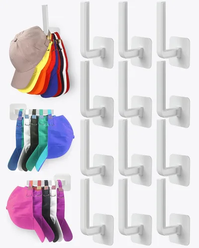 Vista 15 de Estante para sombreros para almacenamiento de sombreros (paquete de 4), organizador de sombreros multiusos, ganchos de pared de adhesivo fuerte