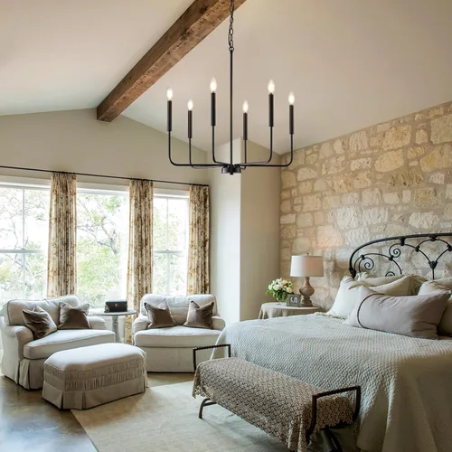 Vista 5 de Lámpara de araña negra, moderna lámpara de comedor de granja de 6 luces con cadena, accesorios de iluminación colgantes de metal, luces de comedor
