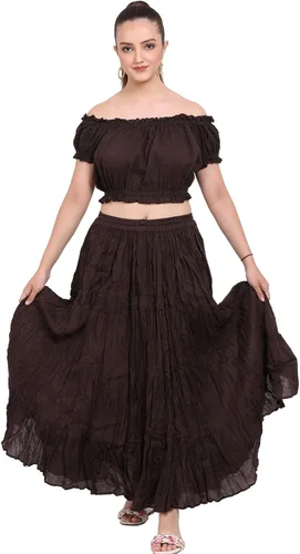 Vista 6 de Wevez Falda de algodón para mujer de danza del vientre de 12 yardas (café)