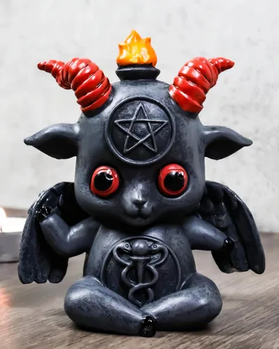 Vista 8 de Ebros Gift Sabbatic Baby Goat Idol Baphomet Spawn Baphy con círculo de pentagrama Chibi, figura Wicca Oculto Illuminati coleccionable