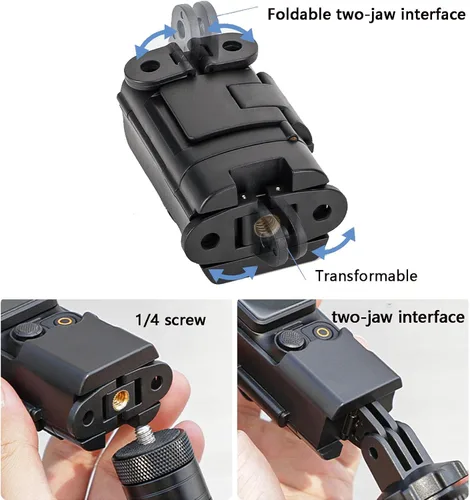 Vista 2 de Adaptador de extensión de cámara para DJI Osmo Pocket 3 Mango de jaula protectora plegable Adaptador de gancho de doble garra Soporte de trípode