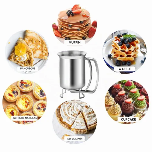 Vista 6 de Dispensador de masa para panqueques de acero inoxidable - Perfecto para panqueques, cupcakes, magdalenas y gofres (800ml)