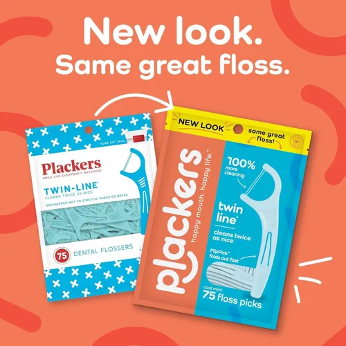 Vista 3 de Plackers Púas blanqueadoras de hilo dental de doble línea, 75 unidades, paquete de 3