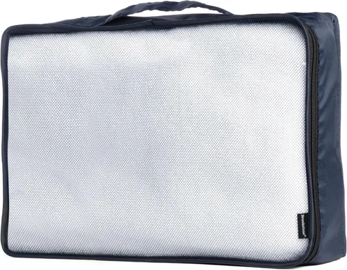 Vista 4 de Brookstone Juego de 4 cubos de embalaje para ropa, organizador de equipaje y bolsa para zapatos, artículos esenciales de viaje, azul marino