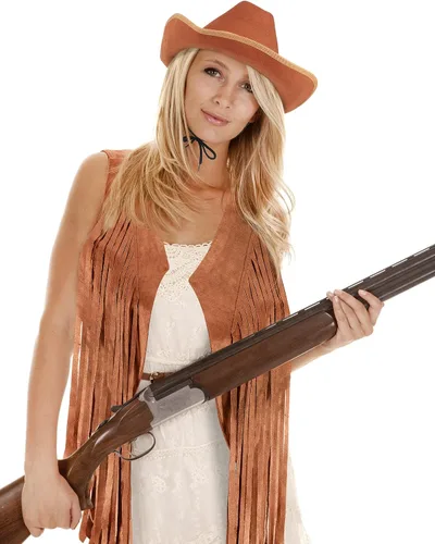 Vista 6 de Chalecos con flecos, trajes de vaquera para mujer, gamuza sintÃ©tica, borlas de los aÃ±os 70, ropa hippie, chaleco, chaqueta vaquera occidental