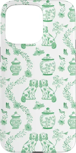 Vista 30 de Funda para iPhone XS Max Preppy Green & White Toile Chinoiserie Dogs and Ginger Jars
