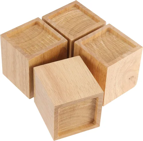 Vista 5 de Paquete de 4 elevadores de cama de madera de 3 pulgadas, elevadores de muebles de madera natural, elevadores de cama resistentes para sofá, cama