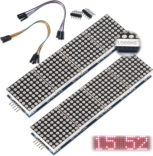 Vista 7 de MAX7219 Módulo de matriz de puntos 32x8 4 en 1 módulos de pantalla LED para microcontrolador Arduino Raspberry Pi con cable de 5 pines, azul