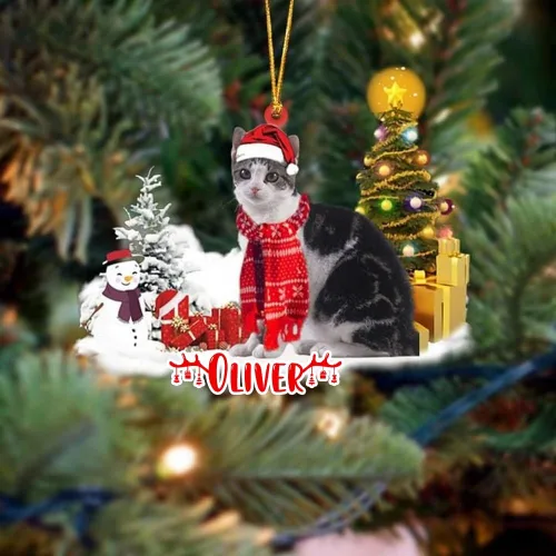 Vista 9 de NAZENTI Adorno personalizado de gato abisinio con árbol de pino, adorno de Navidad personalizado para perros amantes de las mascotas, colgante