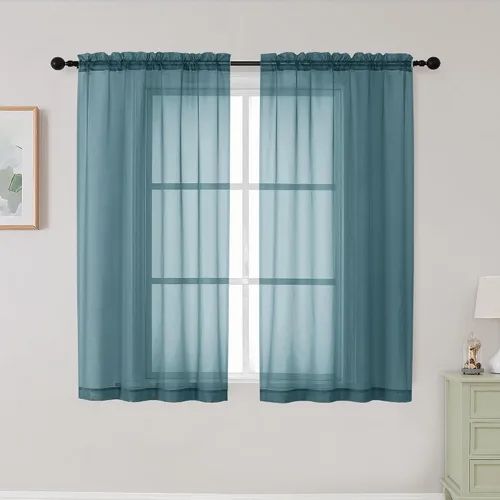Vista 307 de 2 paneles de cortinas traslúcidas blancas para dormitorio, sala de estar, 96 pulgadas de largo, modernas, suaves, ligeras, con bolsillo para barra
