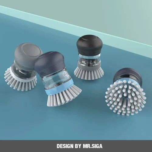 Vista 4 de MR.SIGA Cepillo dispensador de jabón, cepillo de cocina para limpiar platos, ollas, sartenes, fregaderos, paquete de 2, azul marino/azul