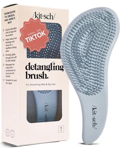Vista 11 de Kitsch Cepillo desenredante - Cepillo suave para todo tipo de cabello - Negro Flexible Bristles for All Hair Types - Dry or Wet Detangling Hair