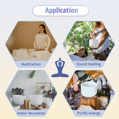 Vista 6 de CVNC 440HZ - Juego de 7 cuencos cantores de cristal de cuarzo esmerilado de 6 a 12 pulgadas para meditación de chakras para sanación con sonido