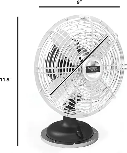 Vista 4 de Modern Forms Ventilador de escritorio oscilante enchufable de 9 pulgadas con control de motor de tres velocidades en acabado negro mate y níquel