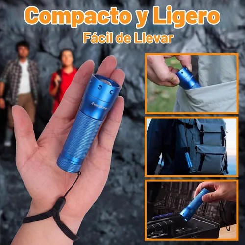 Vista 3 de EverBrite Mini linterna, luz de flash LED con zoom, 3 modos, 3 pilas AAA incluidas, linterna pequeña de mano para camping, emergencia, hogar - azul