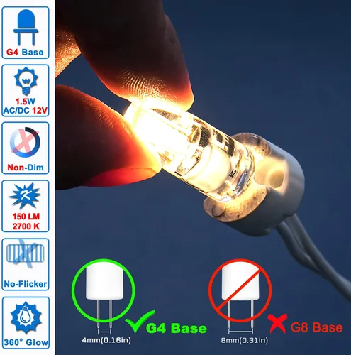 Vista 2 de Ziomitus - Bombillas LED G4 10W-20W T3 Halógenas 12V para Paisajismo de Reemplazo, Base JC de Bi-Pin G4 1.5W AC/DC 12V para RV, Luz de Clóset