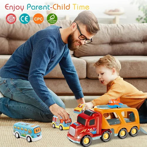 Vista 8 de Nicmore Camión transportador de juguetes para niños pequeños: juguete de transporte para niños de 1, 2, 3, 4 años, 18 meses, 5 en 1, regalo