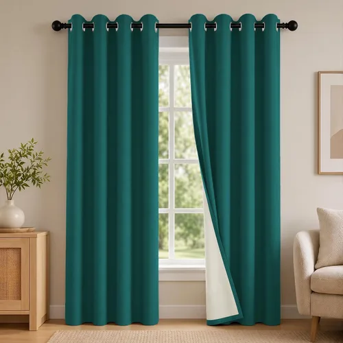 Vista 47 de 2 paneles de cortinas 100% opacas, de peso medio, con aislamiento térmico y ojales para dormitorio, sala de estar, tratamiento de ventana