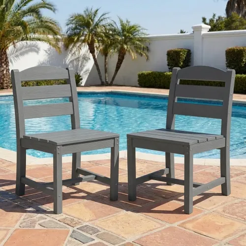 Vista 13 de SERWALL Outdoor HDPE Armless Dining Chairs Set of 2,All-Weather Use,Black Negro