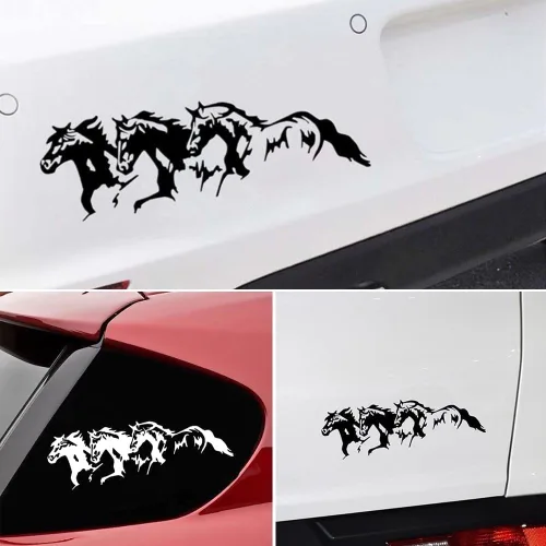 Vista 3 de Calcomanía autoadhesiva de caballos corriendo negros, gran promoción a la moda, para automóvil, autoadhesiva, impermeable, decoración (negro)