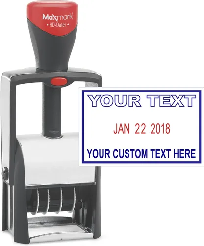 Vista 7 de Sello de fecha resistente con texto personalizado, sello autoentintado – 1 pulgada x 1-5/8 pulgadas – elección de color de tinta