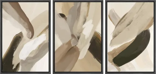 Vista 303 de SIGNFORD - Set de obras de arte en lienzo enmarcado para pared, ilustraciones abstractas de neblina del desierto en tonos neutros beige y marrón