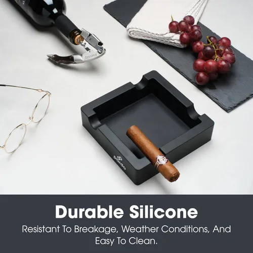 Vista 2 de Pardo Cigar Cenicero de cigarros irrompible para exteriores, diseño de anillo grande, cuadrado negro mate, ideal para puros grandes, uso