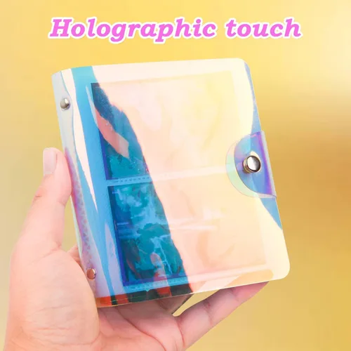 Vista 2 de Paquete de 2 mini álbumes de fotos holográficos de 64 bolsillos, soporte portátil para tarjetas fotográficas Kpop para Fujifilm Instax Mini