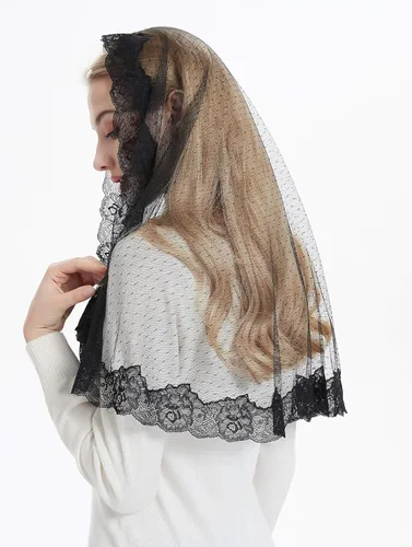 Vista 3 de Leimandy Techo de encaje para mujeres velo capilla de encaje velo mantilla cubierta de cabeza V80