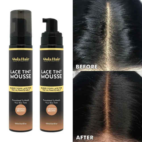 Vista 4 de Dolahair Spray de tinte de encaje para fusión de pelucas, mousse marrón oscuro con bandas elásticas para aplicación de peluca sin costuras