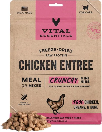 Vista 14 de Vital Essentials Alimento liofilizado para gatos, carne cruda y pollo crujientes Mini nibs Comida completa o cobertura 96% carne de res, pollo