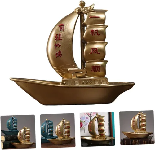 Vista 9 de DECHOUS Decoración temática náutica, adorno de velero de resina, modelo de yate para oficina en casa, adorno de vela delicado