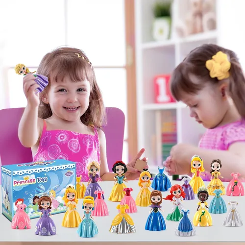 Vista 2 de Juguete de princesa para niñas, 12 princesas con 24 piezas de ropa, juguetes transformables de princesa, idea decorativa perfecta