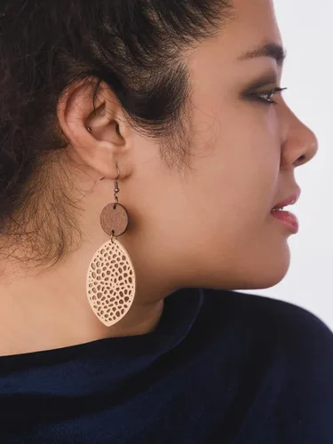 Vista 7 de MINACHI Bohemian Hollow Cut-Out Wood Leather Dangle Drop Earrings, Boho Chic Hippie Statement Jewelry Gift for Women