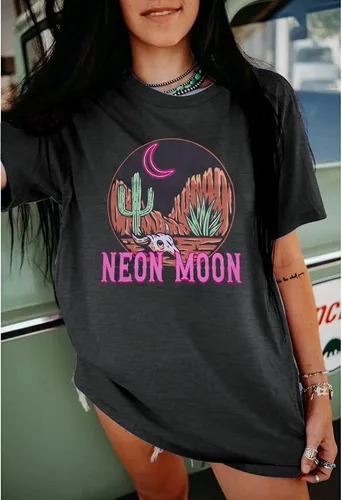 Vista 2 de Camisetas de vaquera de gran tamaño para mujer, camisa vaquera occidental, retro, de música country, casual, manga corta, sueltas