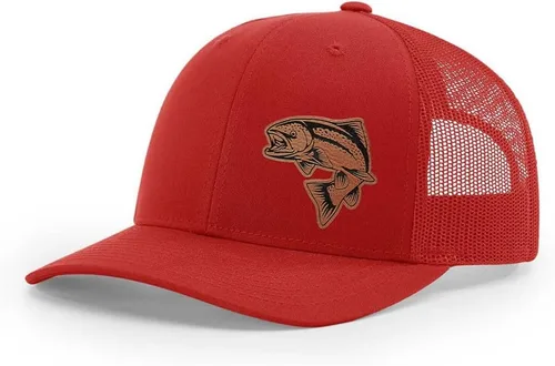 Vista 43 de Sombrero de pesca de salmón con parche de cuero grabado láser Richardson 112 Snapback Trucker Cap