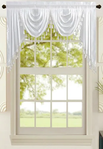 Vista 6 de All American Collection Nueva Cenefa de Cascada Doble de Seda Sintética Sólida Adjunta con Colas (55" x 32", Cenefa Beige)