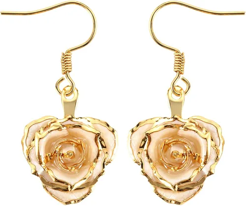 Vista 2 de AliveRose Juego de collar y aretes de rosa sumergida en oro, el mejor regalo para su esposa y mujeres en aniversario, día de San Valentín