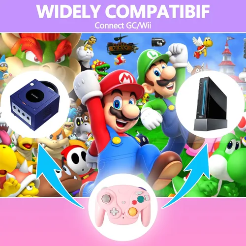Vista 5 de Dliaonew 24G Wireless Gamecube Controller Classic Gamecube Wii Controller with Receiver Adapter for Wii Gamecube NGC Black and Pink